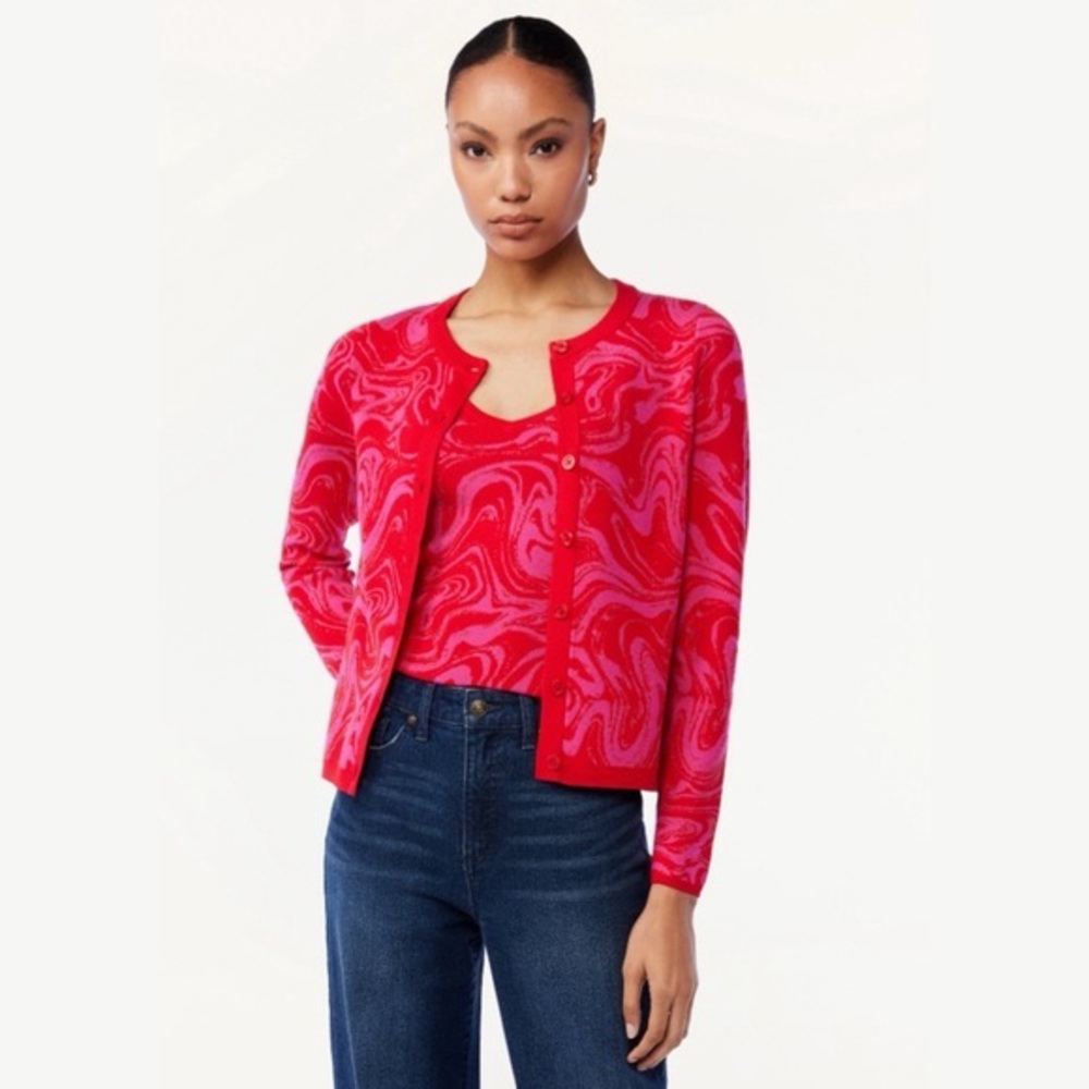 SCOOP Red and Pink Swirl Button up Cardigan